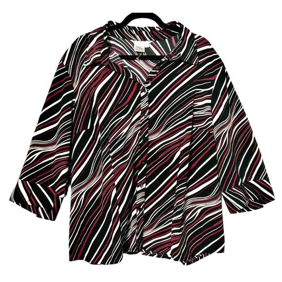 Vintage Fred David Woman Womens Blouse Button Up Shirt 3X Red Black White 3/4 Sl - Picture 1 of 9